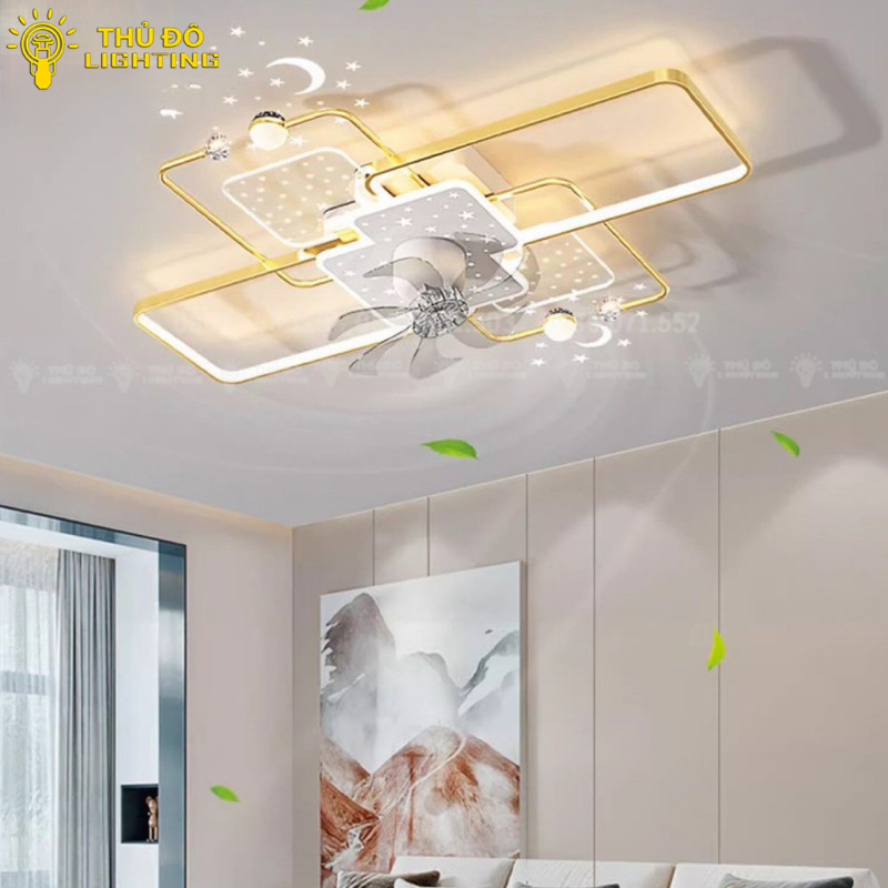 Đèn Quạt Ốp Trần 881 Viền Đen/Gold - QT40/QT54